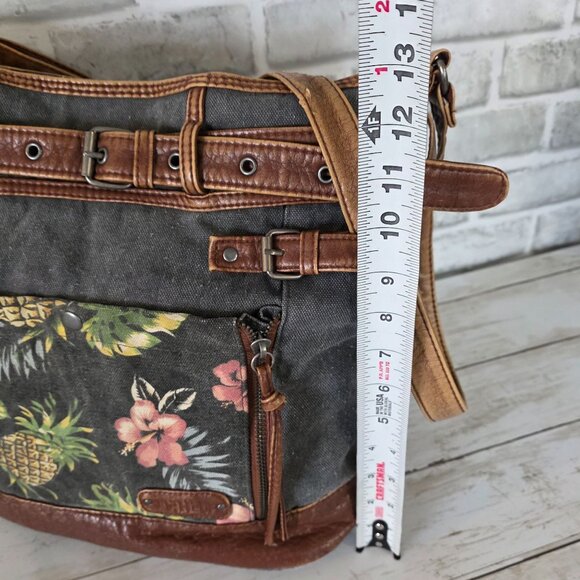 Vintage Mad Love Y2K Bag Tropical Canvas Leather Boho Distressed Grunge Purse - Picture 7 of 11